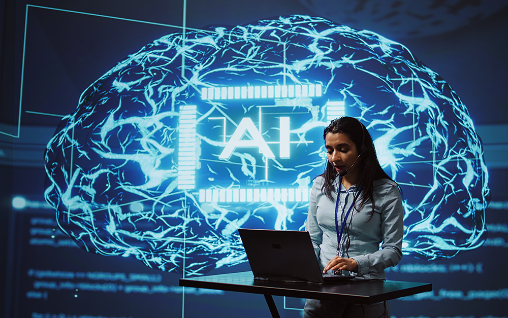 School district leaders reviewing AI procurement RFP requirements while teacher uses AI tool in classroom